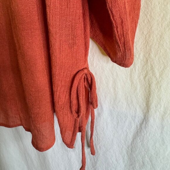 NWT I.N. Studio Women's Button Front Shirt Rust Red Roll Tab Sleeve Plus Size 1X - Picture 6 of 10